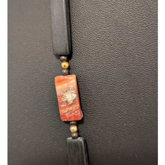 Vintage Abalone Shell Pendant Wooden Bead Shell Spacer Bead Necklace - Picture 3 of 9